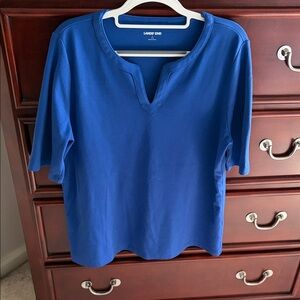 Lands' End Women's Royal Blue Short-Sleeve Notch-Neck Tee